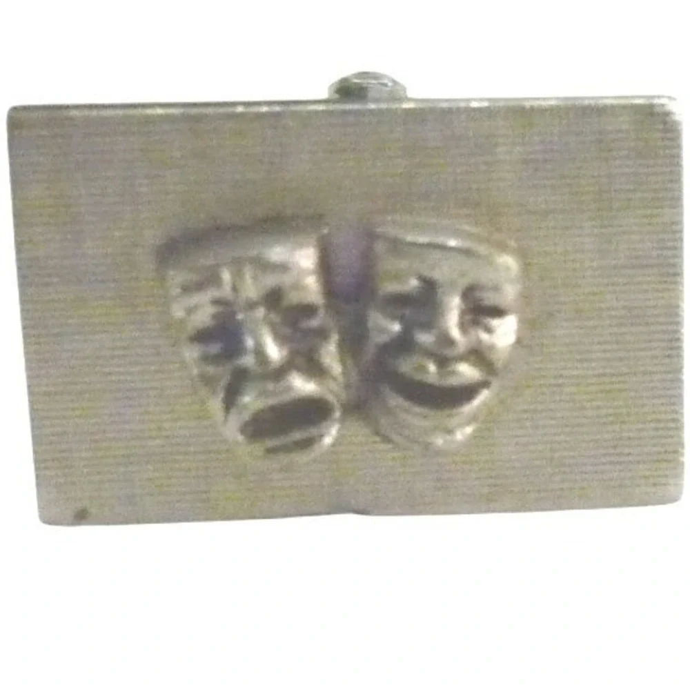 Vintage Mid Century Silver Tone Comedy‎ Tragedy Drama Mask Cufflinks Textured